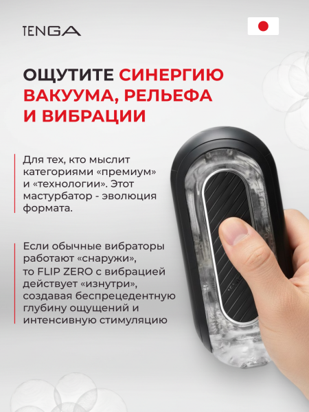 TFZ-102 - Мастурбатор Tenga Flip Zero с вибрацией, черный | Казанова 69