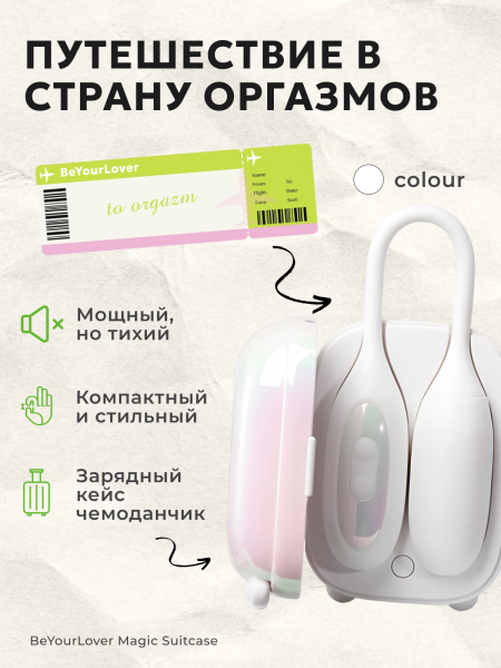 151025 - Вибратор 2в1 BeYourLover Magic Suitcase с бесконтактным клиторальным стимулятором, белый | Казанова 69